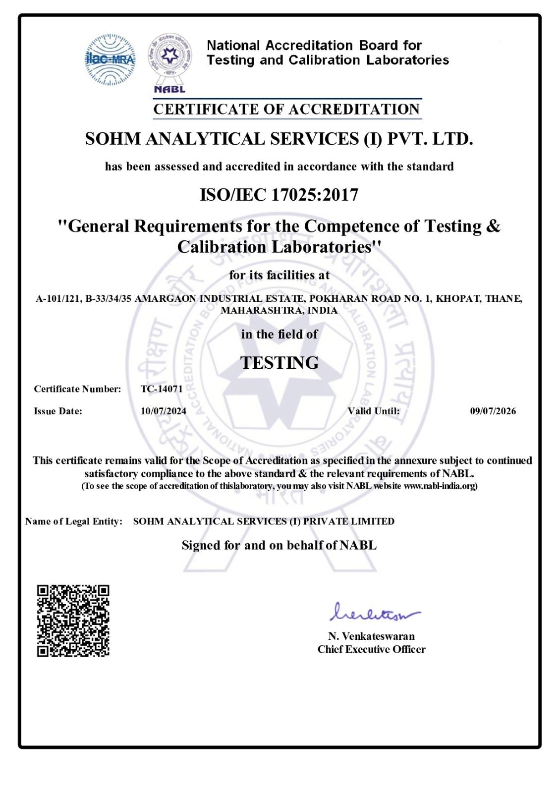 Thane Laboratory NABL Certificate
